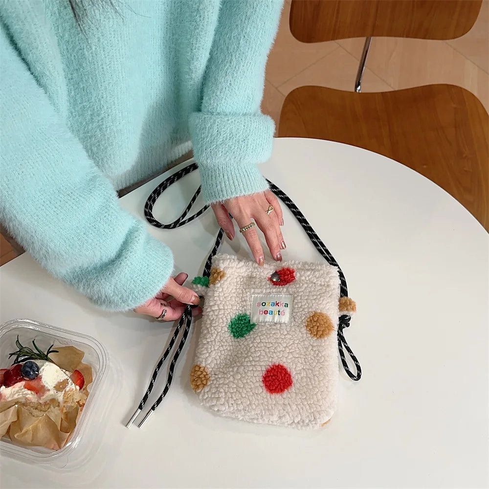 Cute Plush Dot Crossbody Bags for Women | Portable Shoulder Bag