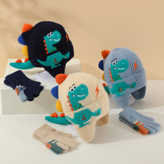 Conjunto de gorro de punto y guantes de dinosaurio para niños | Imprescindibles para el invierno