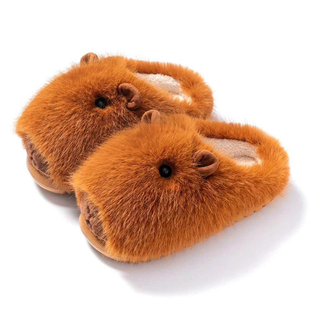 Women's Cute Plush Capybara Slippers | Fluffy Winter Indoor Shoes