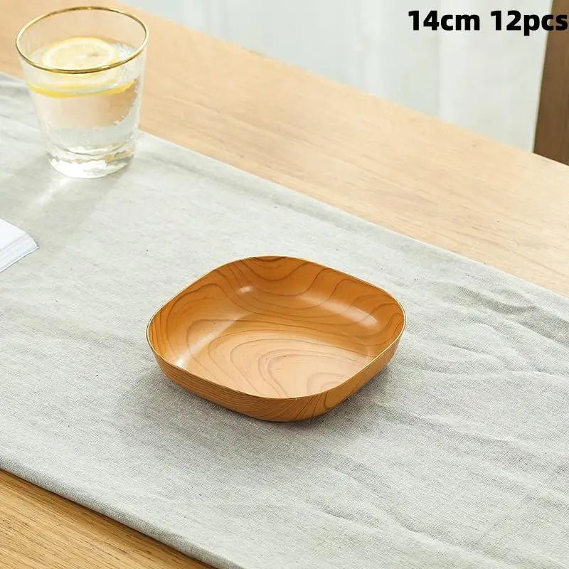 Wood Grain Plastic Square Plate Set | Stylish Dinnerware Collection
