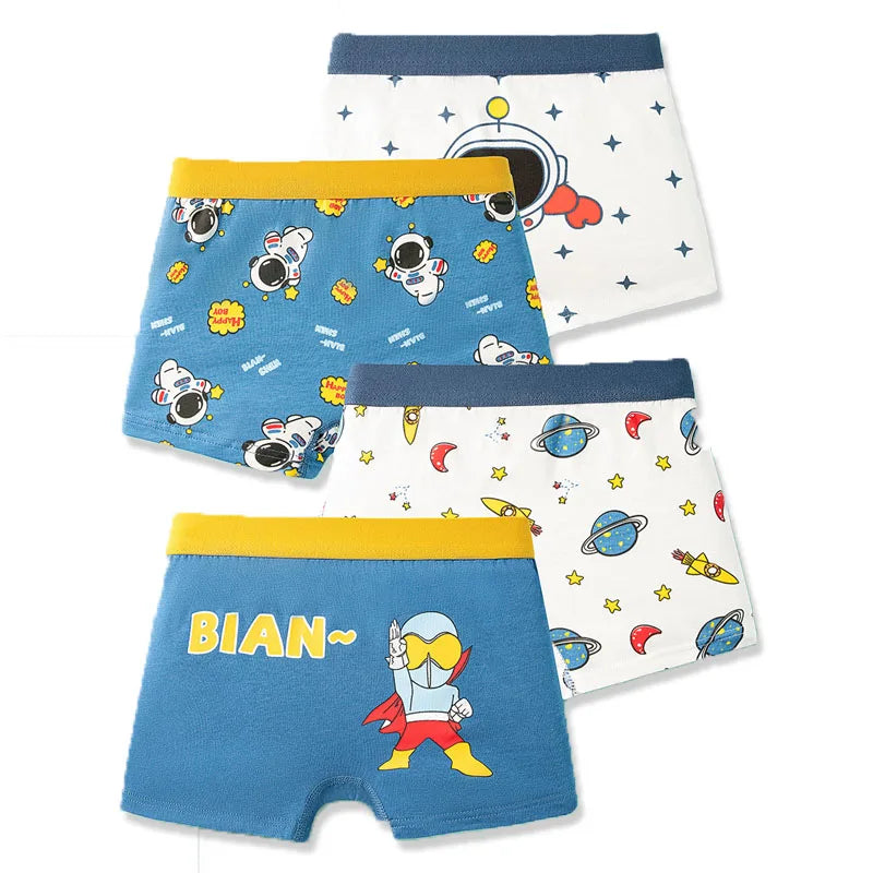Boys Cotton Underwear | 4-Pack Cartoon Boxer Briefs for Kids