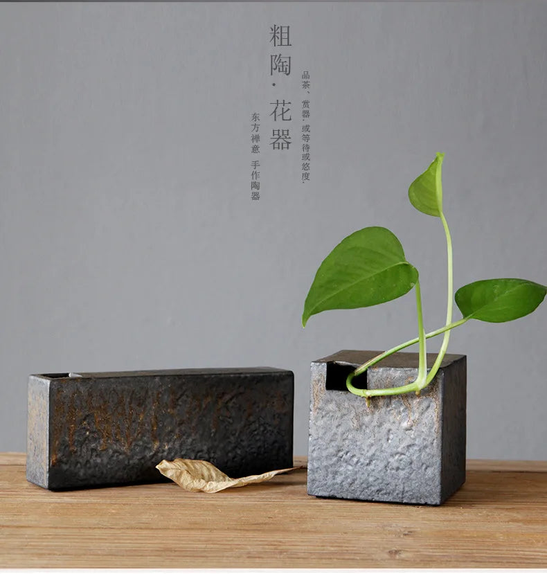 Japanese Style Tabletop Zen Floral Arrangement Pottery Vase