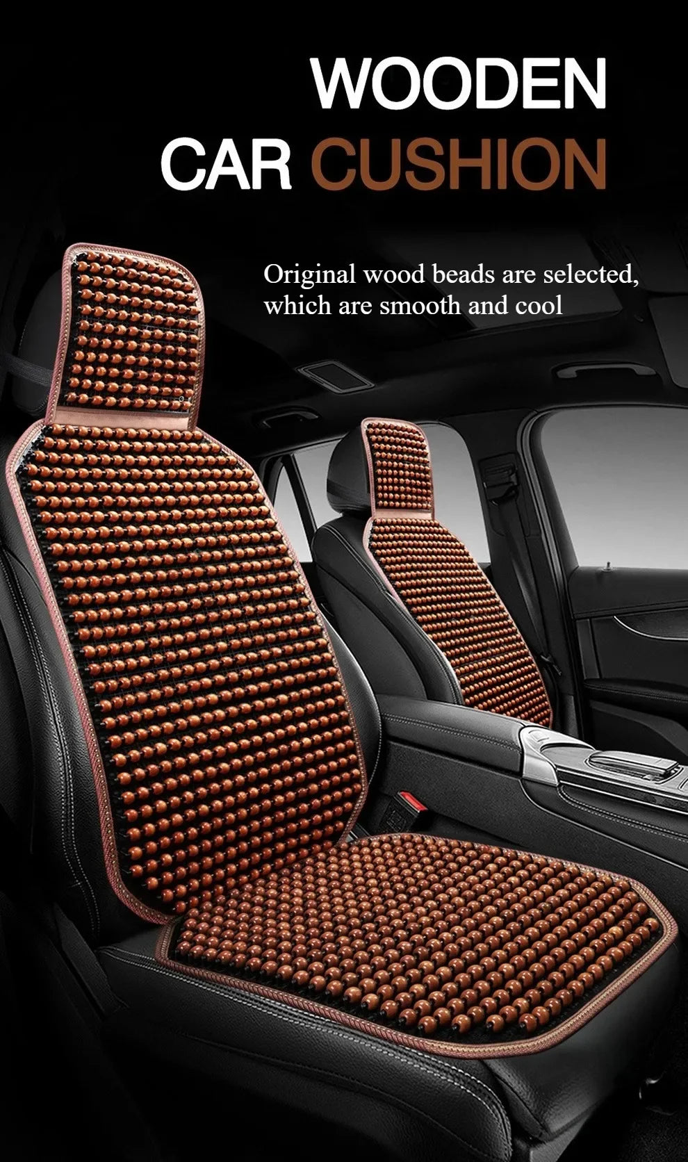 1pc Classic & Elegant Wooden Bead Car Seat Cushion – Natural Wood, Smooth & Breathable for Year-Round Comfort