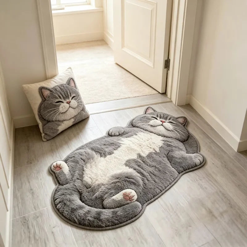 Adorable Cat-Shaped Area Rug | Unique Soft Plush Floor Mat