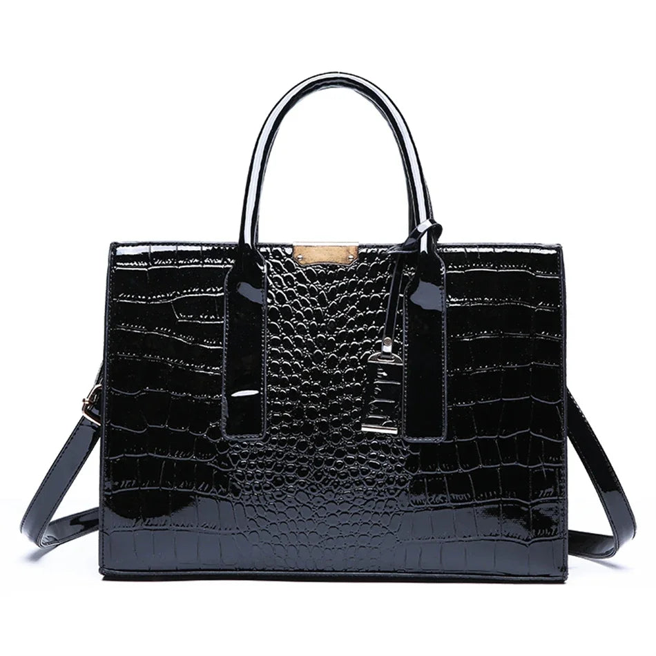 Bolso elegante de charol con cocodrilo | Bolso de lujo para mujer