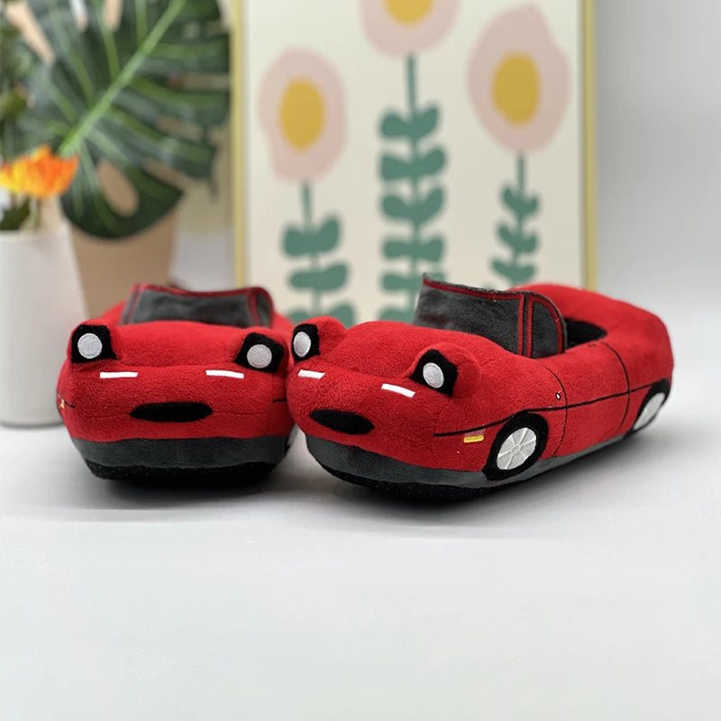Fun Red Car Plush Slippers | Cozy Vehicle Shape House Shoes