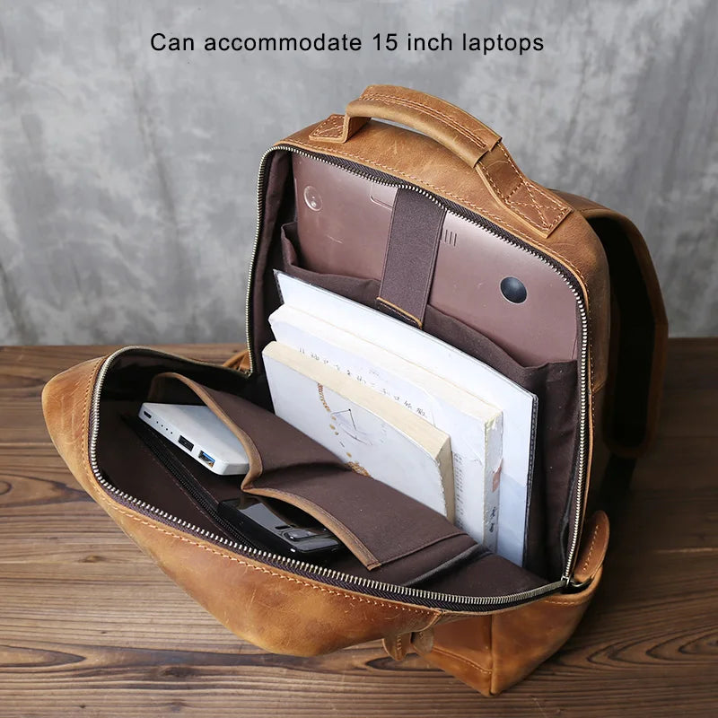 Men's Vertical Genuine Leather Backpack | Classic Retro Style