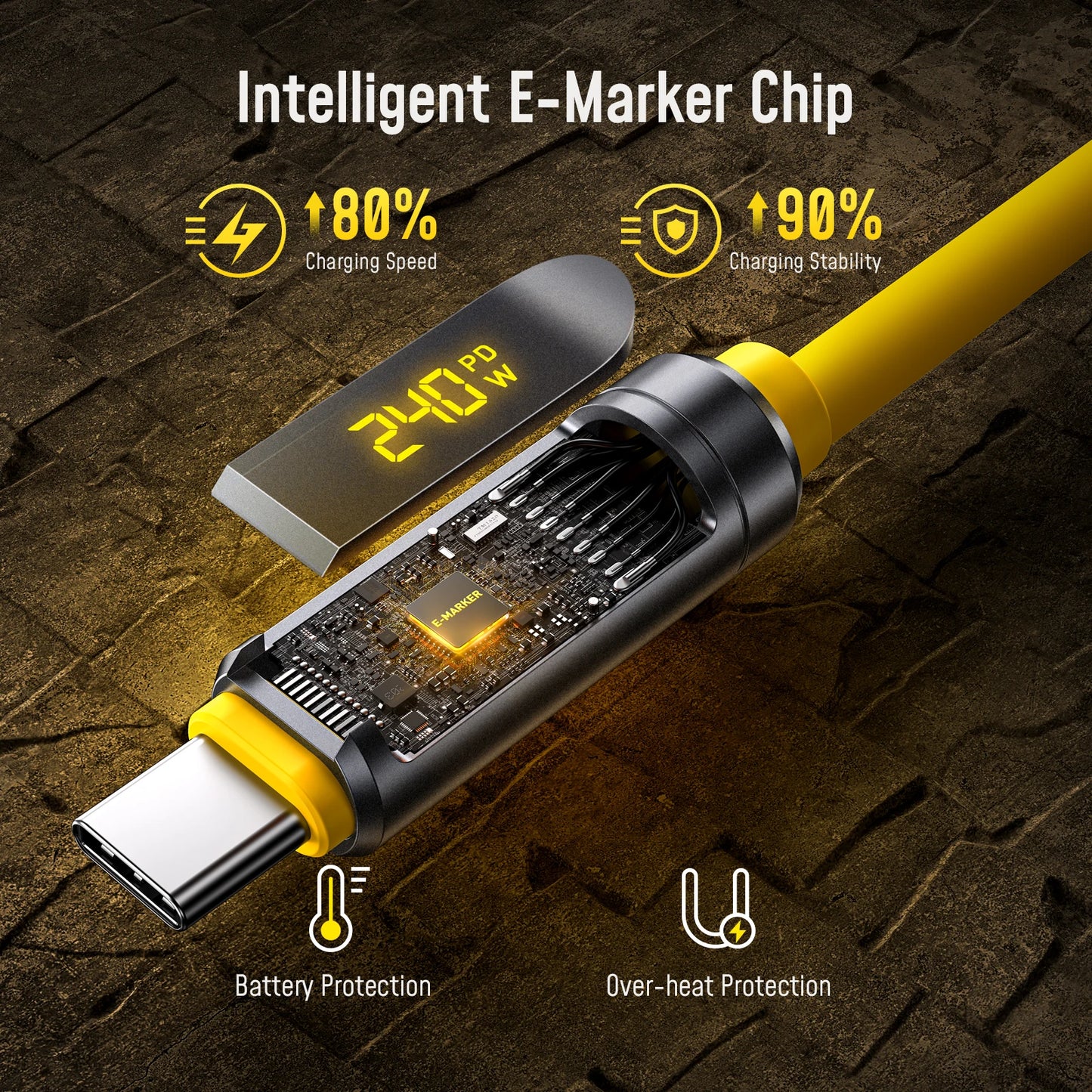 USB-C to USB-C Cable | 240W with LED Display & 80Gbps Data Transfer