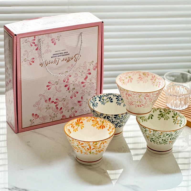 Ceramic Hat-shaped Bowl Gift Set | Elegant Floral Dinnerware