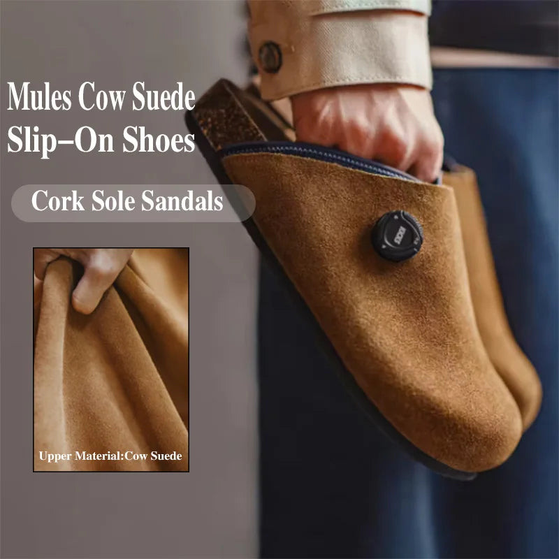 Men's Vintage Classic Brown Suede Mules | Comfortable Slip-On Shoes