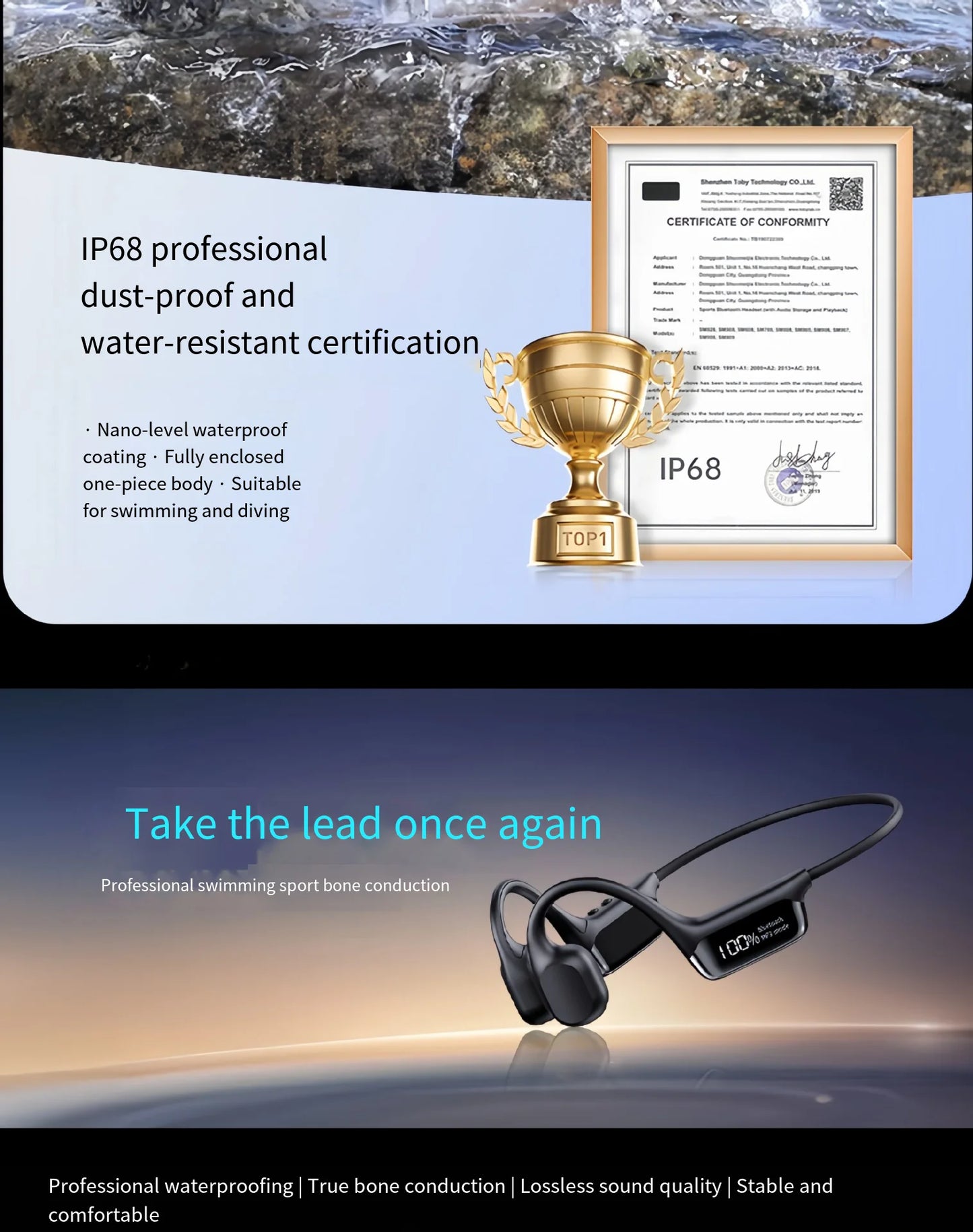 IPX8 Waterproof Bone Conduction Headphones | Open-Ear Bluetooth