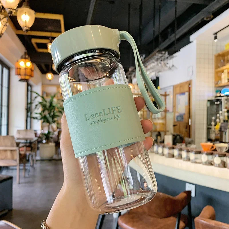 Japanese Style Glass Water Bottle with Tea Infuser | 480ml