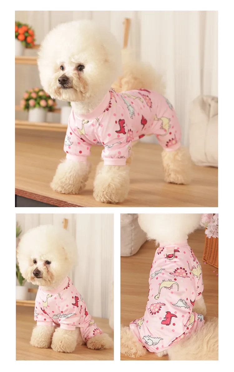 Soft Cotton Dog Pajamas for Small Dogs | Stretchable Dinosaur Design