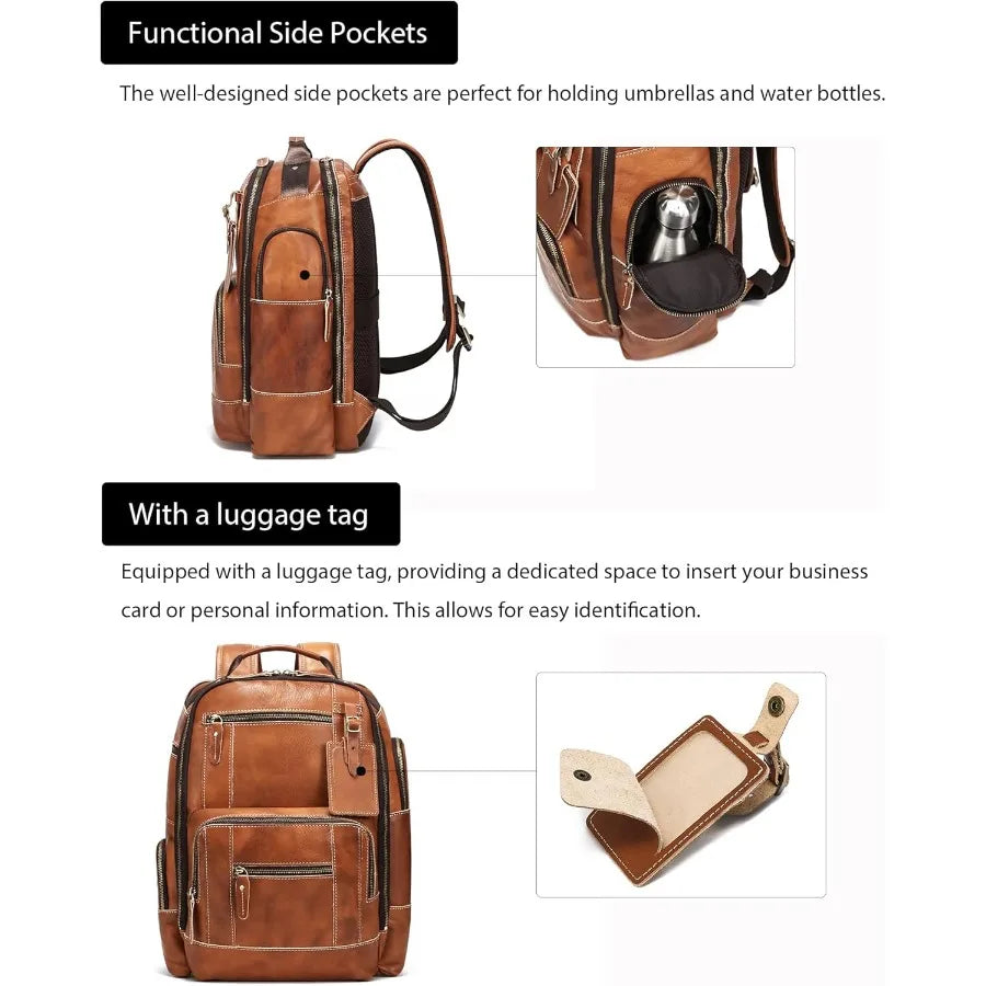 Mochila Vintage de Cuero Genuino | Elegante Mochila para Portátil de 15.6"