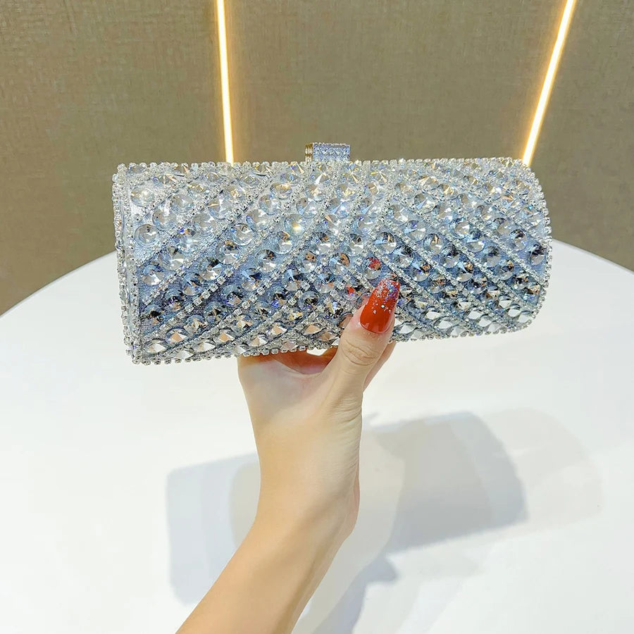 Cylindrical Crystal Evening Clutch Bag | Elegant Women's Purse