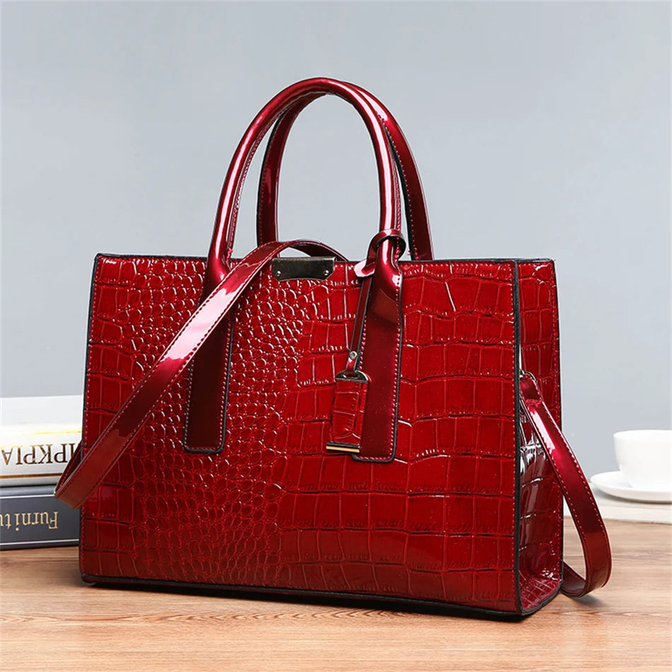 Bolso elegante de charol con cocodrilo | Bolso de lujo para mujer