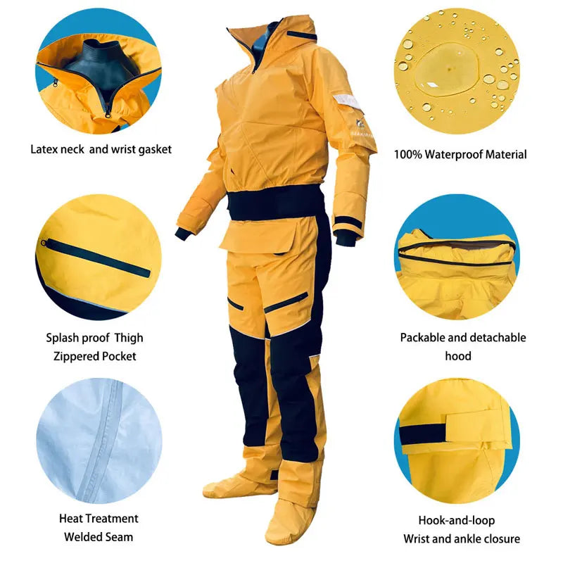 Waterproof Full Drysuit with Detachable Hood for Watersports