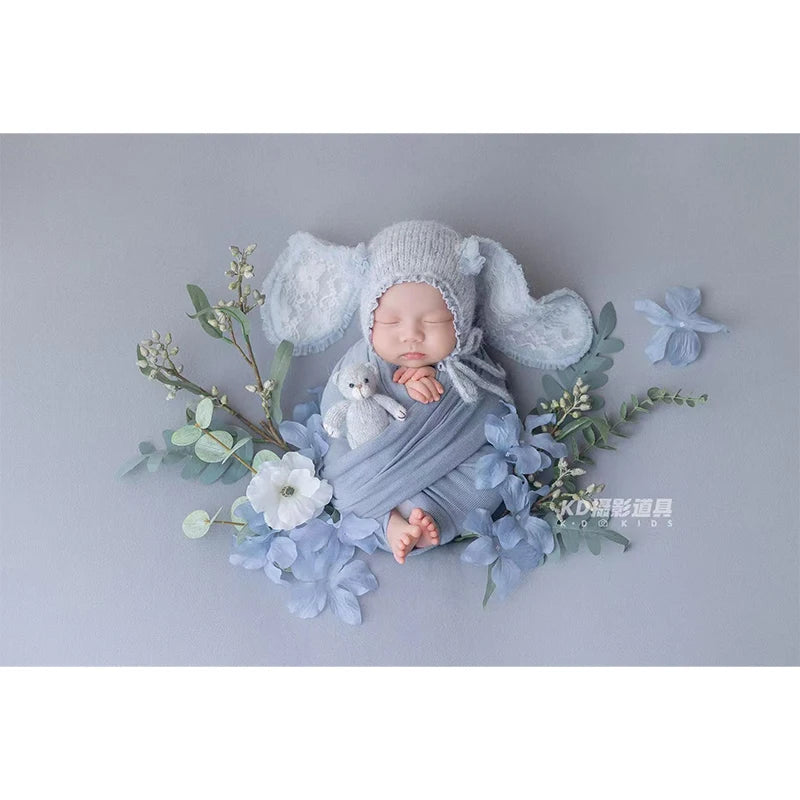 Newborn Photography Bunny Ear Hat Baby Crochet Rabbit Bonnet Soft Lace Knit Cap Infant Photo Props for Baby Boy Girl Photoshoot