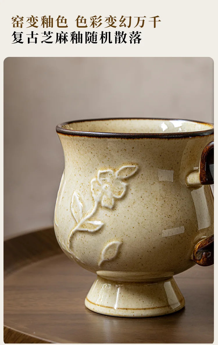 Medieval Relief Tall Ceramic Mug | Eco-Friendly Coffee & Water Cup
