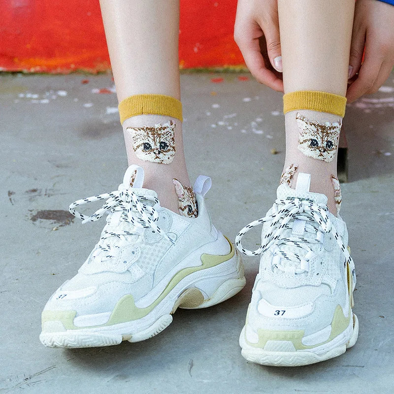 Trendy Women’s Transparent Cat Socks | Cute Kawaii Summer Fashion