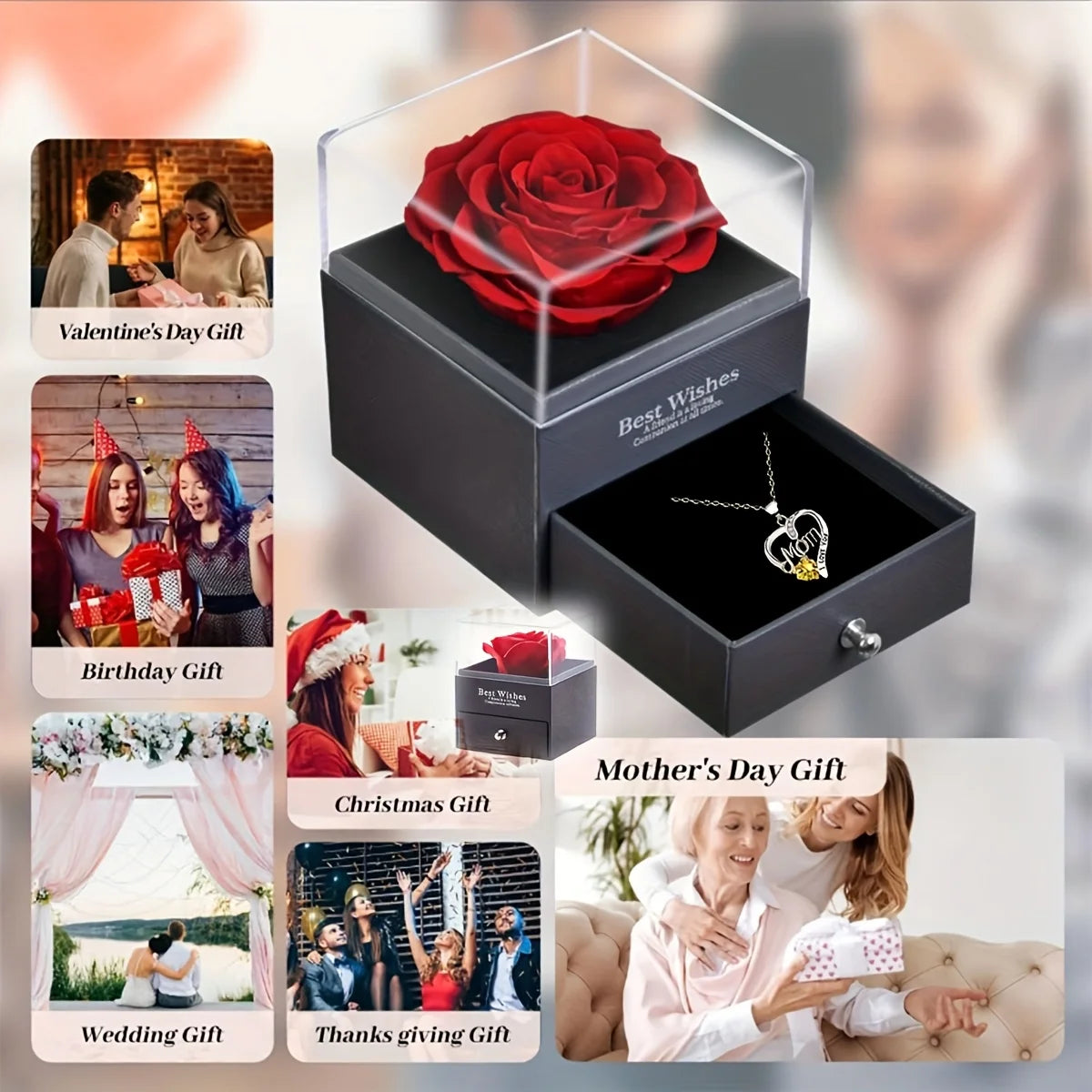 Rose Soap Gift Box with MOM Necklace | Perfect Gift for Mom