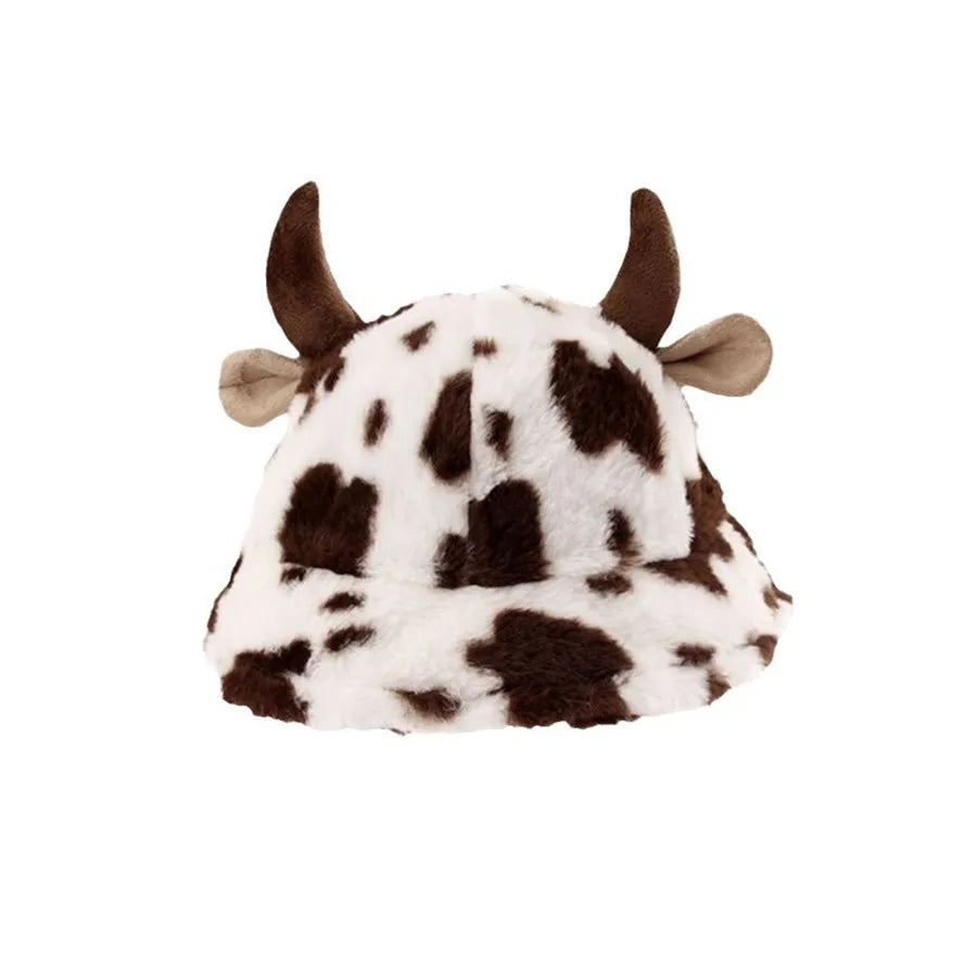 Women's Cow Print Fisherman Hat | Warm Fleece-Lined Bucket Hat