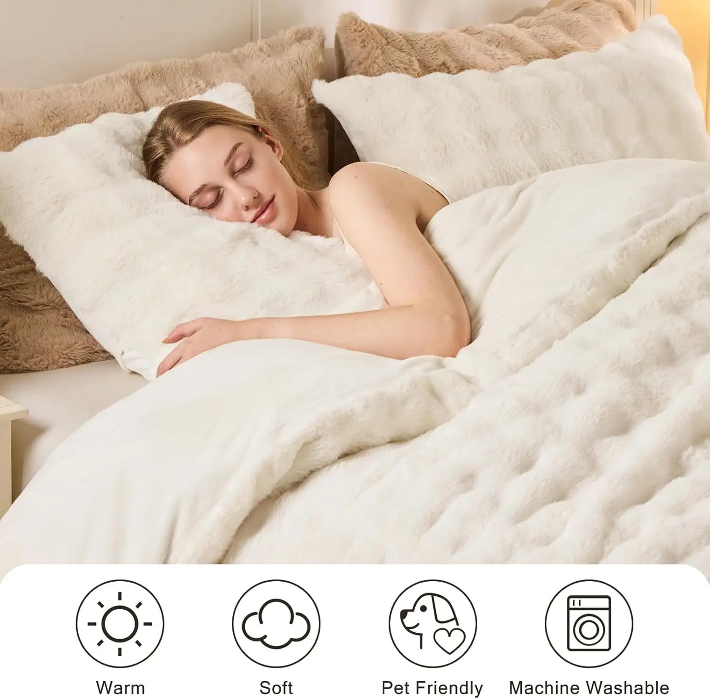 Queen Size Faux Fur Duvet Cover Set | Ultra Soft Winter Bedding