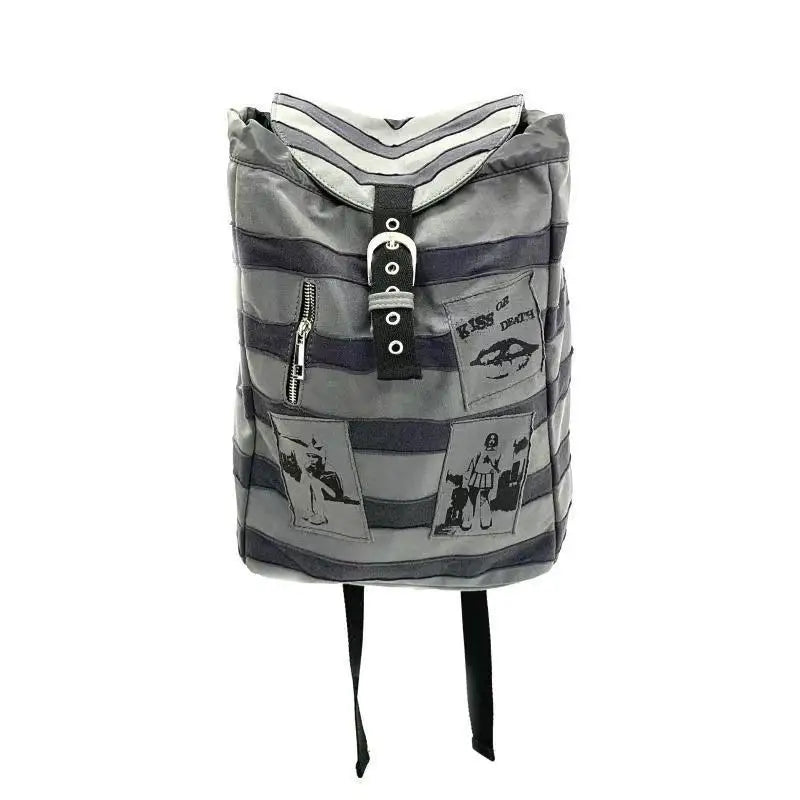 Vintage Striped Rabbit Ear Backpack | Unisex Punk Hip Hop Style
