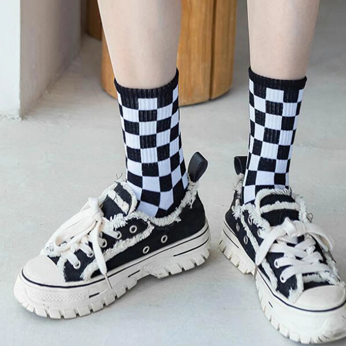 Unisex Checkerboard Socks | Trendy Geometric Cotton Streetwear