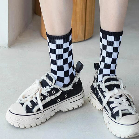 Unisex Checkerboard Socks | Trendy Geometric Cotton Streetwear