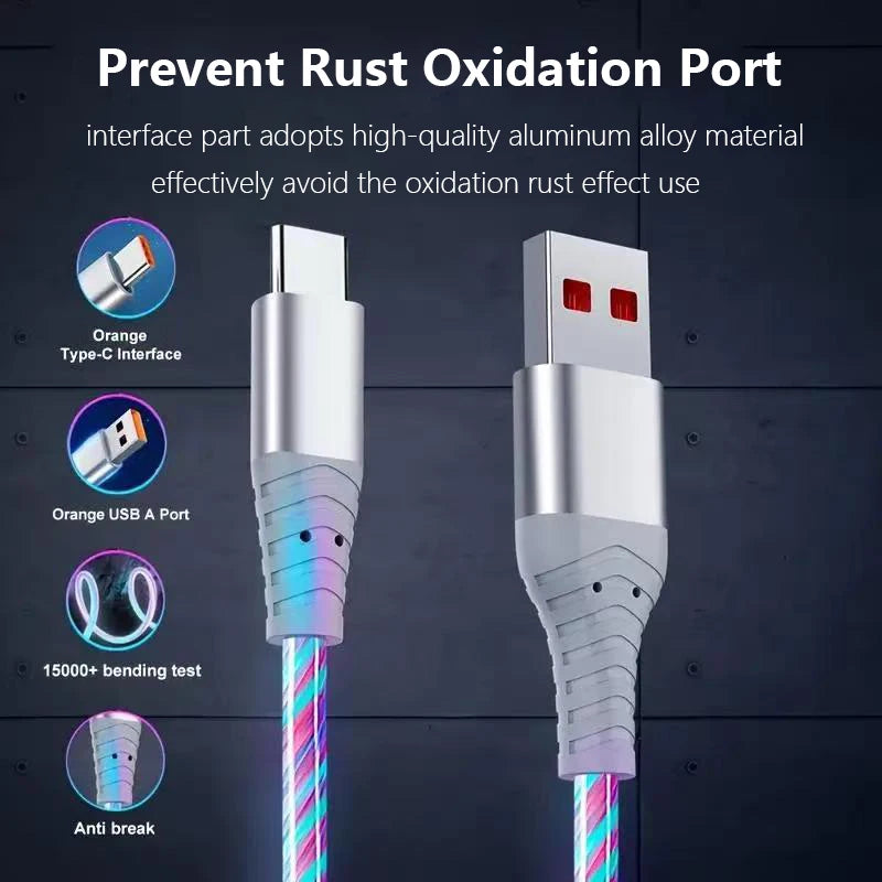 6A Fast Charging Glowing Micro USB & Type C Cable