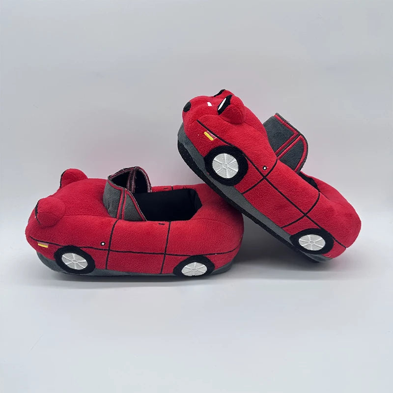 Fun Red Car Plush Slippers | Cozy Vehicle Shape House Shoes