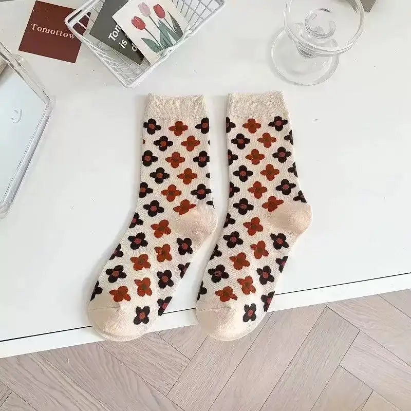 Cute Women's Cotton Socks | Retro Embroidery & Floral Styles