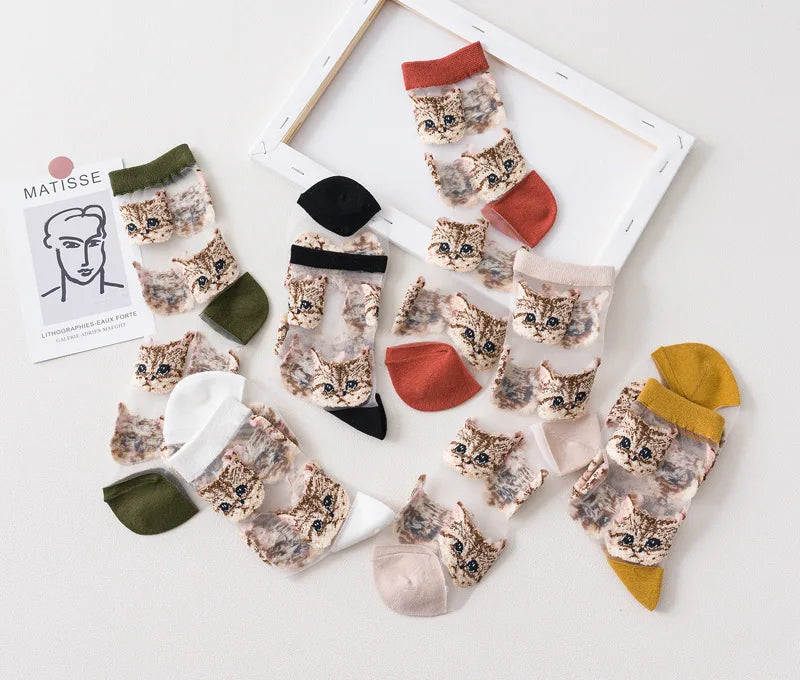 Trendy Women’s Transparent Cat Socks | Cute Kawaii Summer Fashion