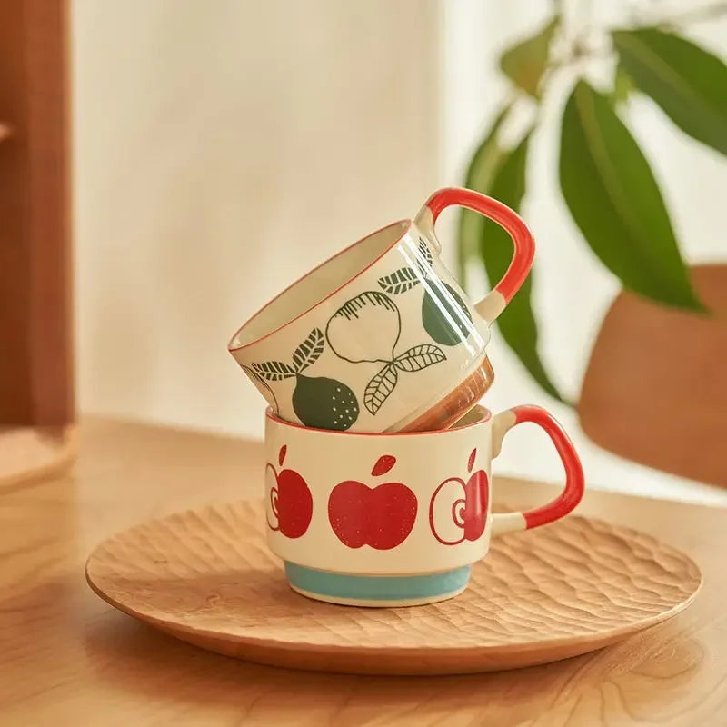 300ml Japanese Flower Ceramic Mug Set | Retro Drinkware for All Occasions