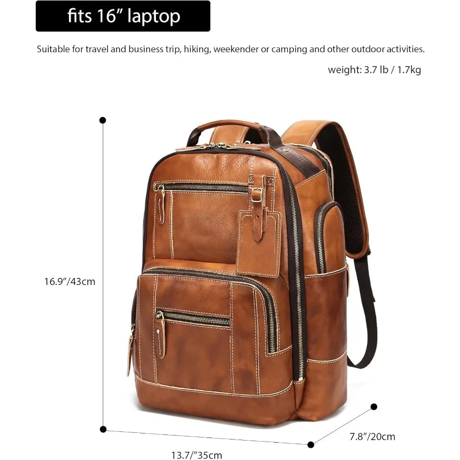 Mochila Vintage de Cuero Genuino | Elegante Mochila para Portátil de 15.6"