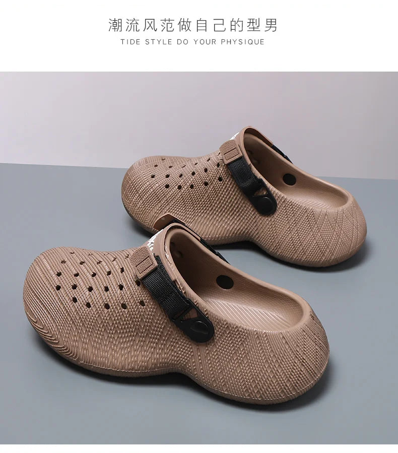 Men Thick Sole Clogs Breathable Hollow Out Non-slip Garden Shoes Outdoor Beach Slippers Slip On Platform Sandal Summer Walking