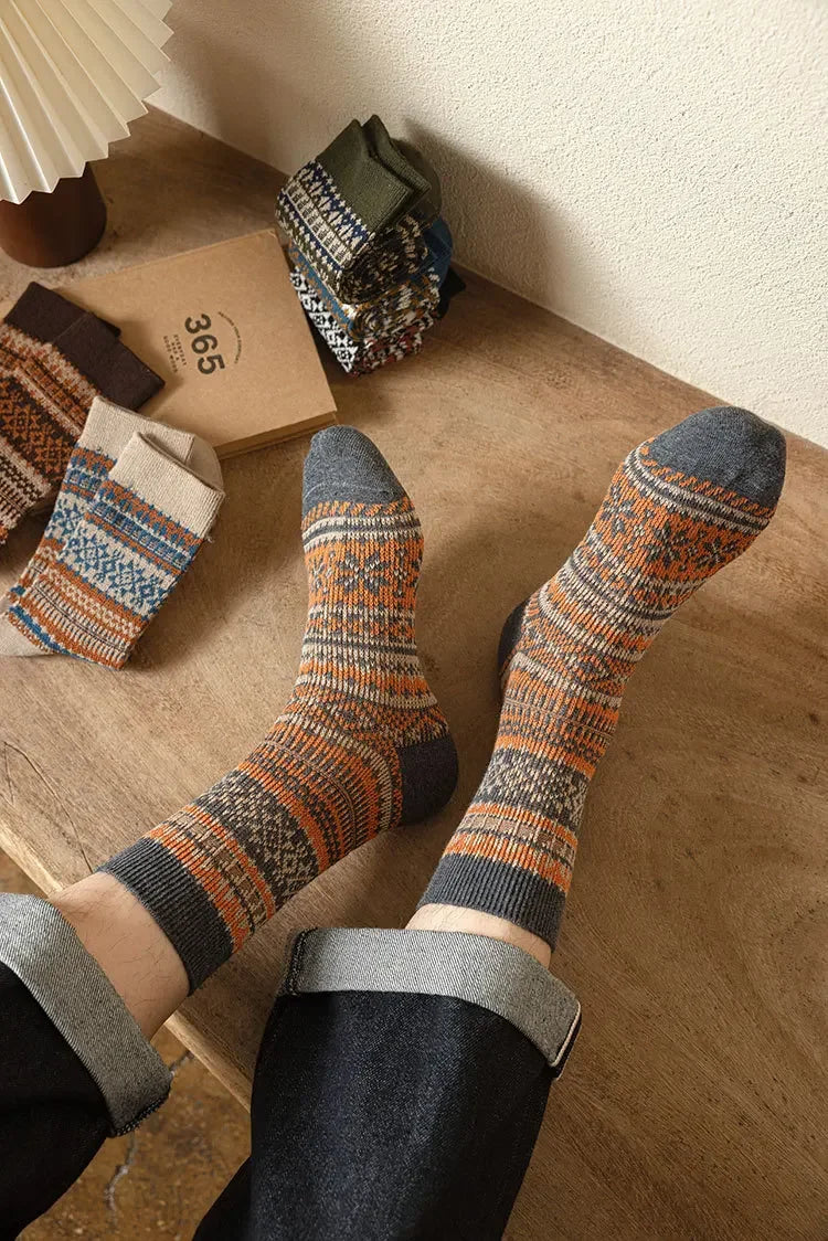 Men's Retro Geometric Pattern Middle Tube Socks | Stylish & Comfy