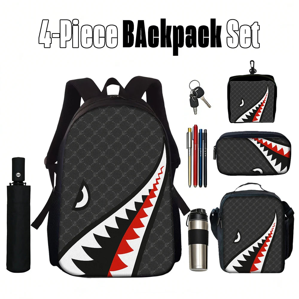 Trendy Shark Graphic Backpack Set | Ideal for School & Adventures