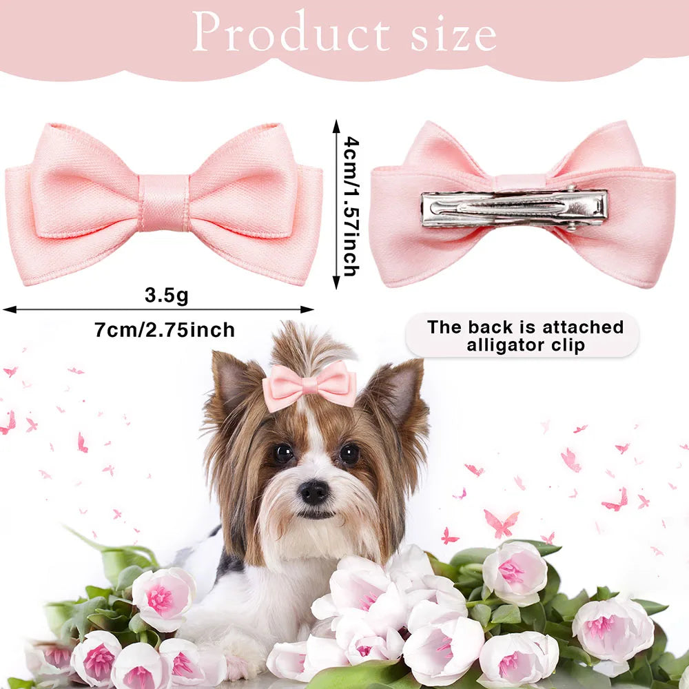 Stylish Pet Hair Clips | 2PCS Elegant Dog Bows with Metal Clip