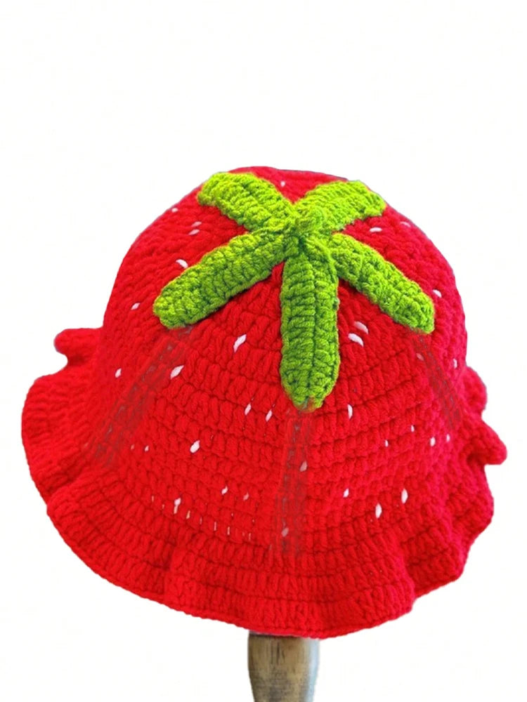 Charming Cartoon Strawberry Fishing Hat | Trendy Bohemian Crochet
