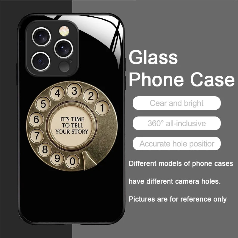 Funny Retro Rotary Dial Pattern Tempered Glass Phone Case for IPhone 17 16 Pro Max 16 15 14 Plus 13 12 Mini 11 X XS MAX XR Cover