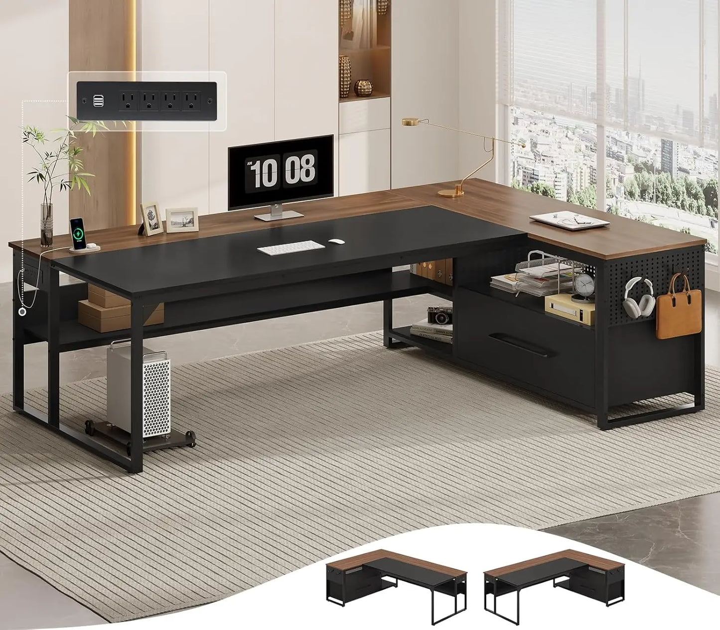 71" L-Shaped Executive Desk | Spacious Office Workstation with Outlets