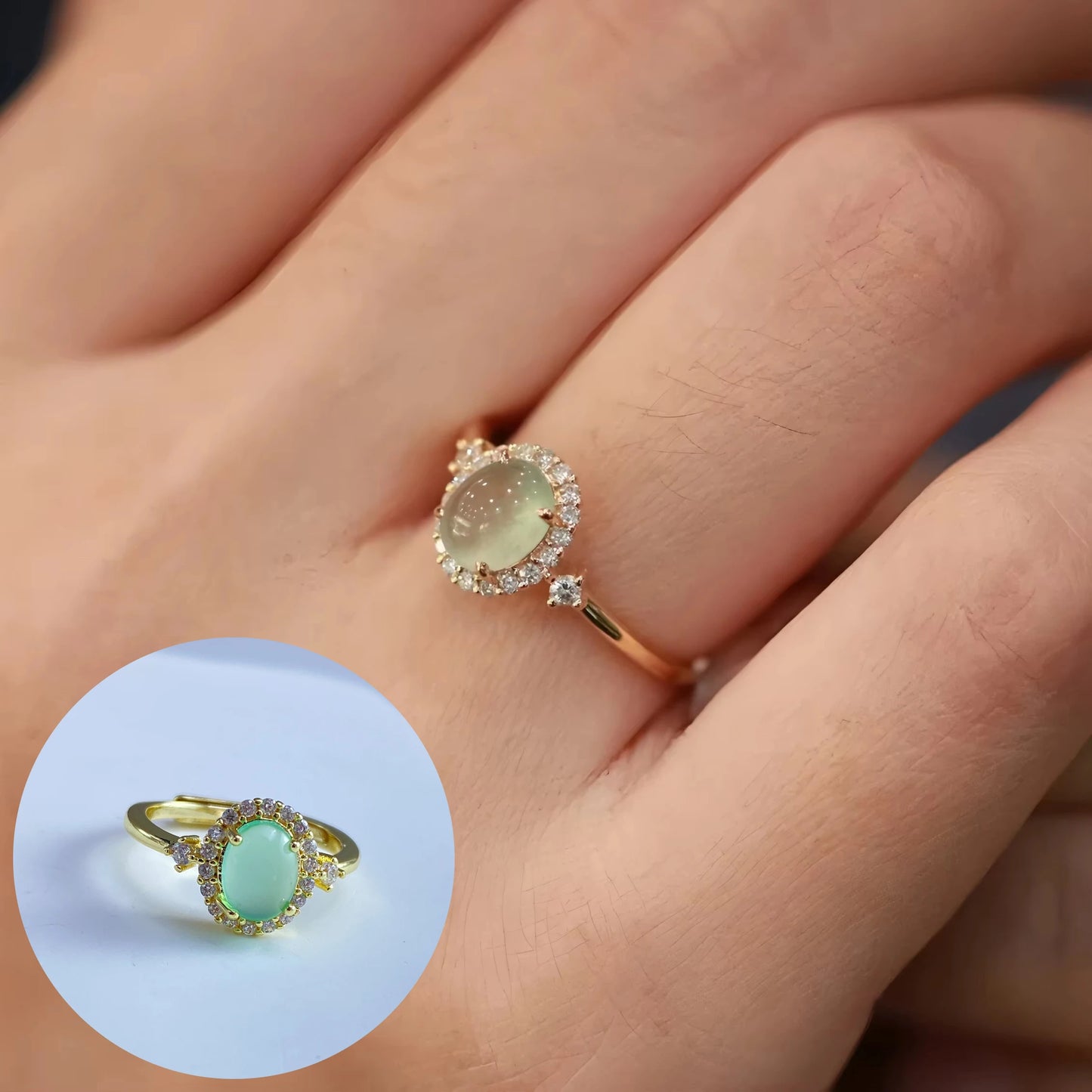 Adjustable Geometric Jade Ring for Women | Vintage Jewelry Gift