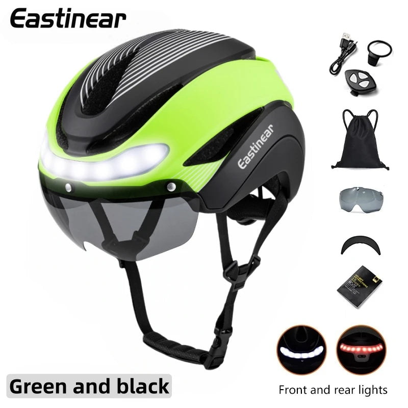 Ultralight Road Bicycle Helmet with LED Lights & Magnetic Goggles