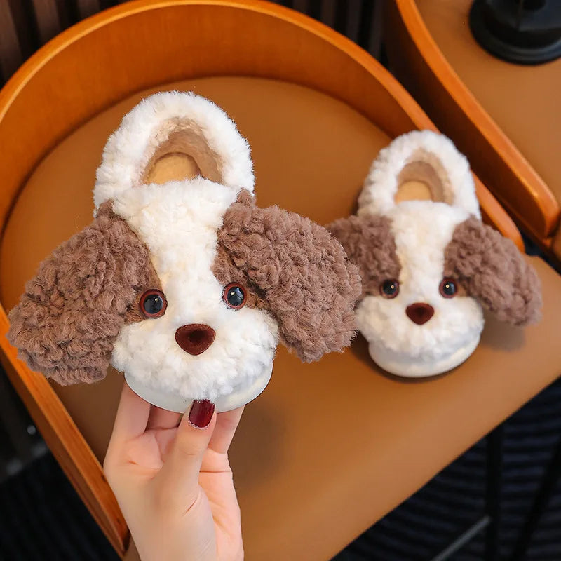 Cute Puppy Plush Slippers for Kids | Non-Slip Cozy Footwear