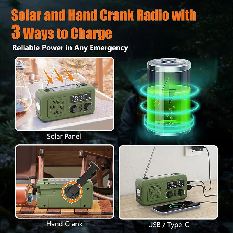Emergency Weather Radio with Solar & Manual Crank Charging