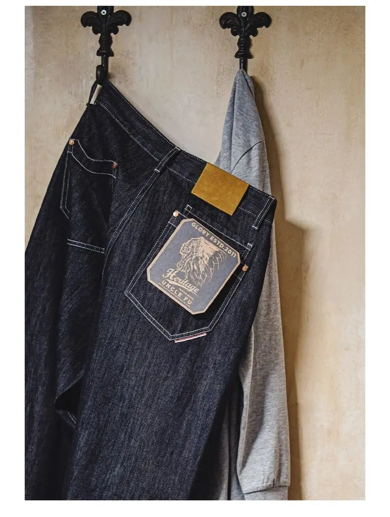 Men's Vintage One-Washed Denim Jeans | Casual Wide Leg Trousers