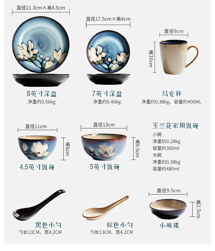Juego de cuencos hondos para sopa pintados a mano de estilo japonés | Vajilla elegante