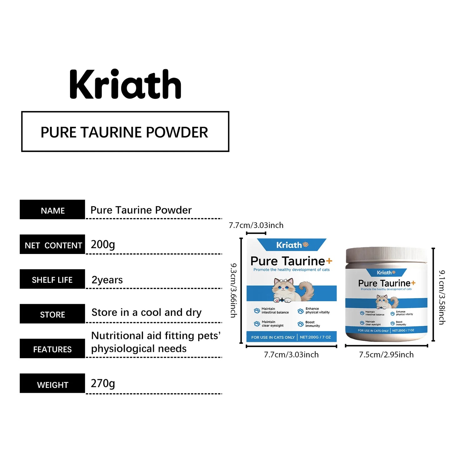 Pure Taurine Powder for Cats | Daily Health Supplement